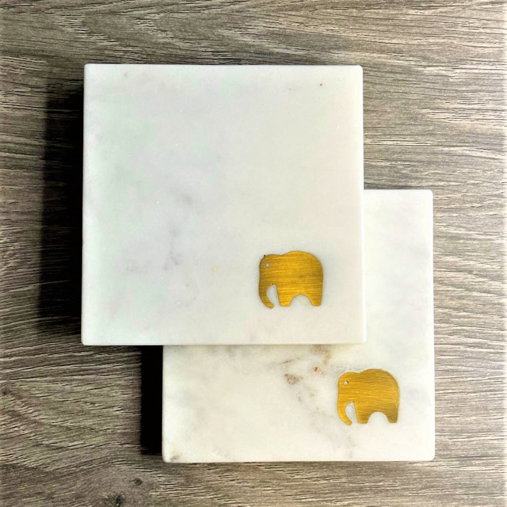 Marble Square Coasters with animal inlay - Set of 2 Housewarming gift